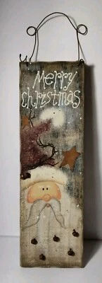 Decoración de Navidad Tablero Pintado a Mano Colgante de Pared con Papá Noel y Feliz Navidad  Foto 1 de 4