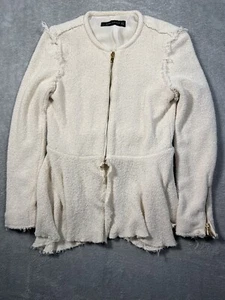 Zara Woman Gr. M Pullover Jacke Schößchen Struktur Cremefarben Full Zip Business - Bild 1 von 8