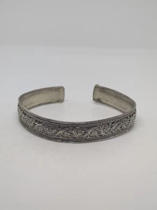 Vintage Sterling Silver 925 Ornate Cuff Bracelet 6.5" - Picture 1 of 9