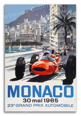 Monaco Auto Race 1965 Vintage Style Grand Prix Racing Car Poster - 16x24