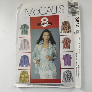 Y2K McCall's Pattern 3610 Misses' Shirts Button Front Collar 8 Looks Sizes 16-22 - Picture 1 of 3