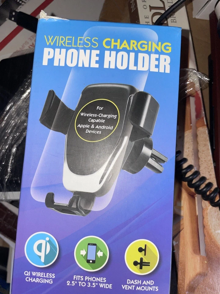 Держатель для телефона беспроводной зарядки Apple и Android устройство QI крепление на приборную панель и вентиляционную решетку - Изображение 1 из 2