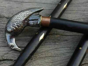 Antiker Designer Messinggriff Vintage Viktorianischer Stil Holz Gehstock Stock - Bild 1 von 5