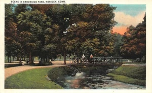 Brookside Park Walking Trail Bridge & Creek Scene Meriden, CT De Colección Tarjeta Postal de 1920 - Imagen 1 de 2