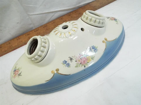 Vintage Flush Mount Ceiling Light Fixture Victorian Porcelier Rose Floral Dual Cover