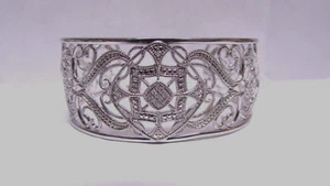 STERLING SILVER & DIAMOND FILAGREE BANGLE CUFF BRACELET - Picture 1 of 10