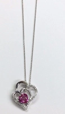 Collar de plata de ley 925 - turmalina rosa y circonita cúbica - corazón de amor con halo  Foto 1 de 2