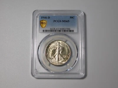 1946-D WALKING LIBERTY SILVER COIN HALF DOLLAR GOLD SHIELD PCGS GRADED MS65 - Image 1 of 4