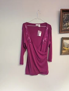 Nuevo con etiquetas Top tejido adornado envolvente sintético con sobrepelliz fucsia XL Newport News para mujer 104 - Imagen 1 de 7