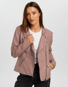 Only Ava Faux Leather Biker size 12 Dusky Rose Pink Colour Ex Cond - Picture 1 of 6