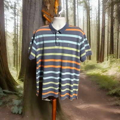 Vintage 80’s Arrow Pique Polo XXL/TTG Rare Navy w Horizontal Multicolor Stripes - Image 1 of 4