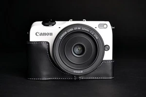 Echt Echt Leder Halb Kameratasche Kameratasche Hülle für Canon EOS-M2 Schwarz - Bild 1 von 7