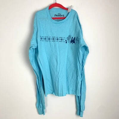 NEW Size XS Frozen Long Sleeve Tee, Disney Princess Elsa and Anna, Raw Hem, Blue - Image 1 of 4