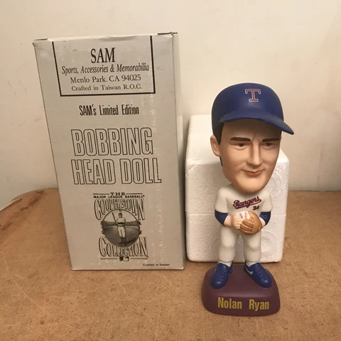 NOLAN RYAN 1995 BOBBLE HEAD ORIGINAL BOX Sam Rangers Rare HOF Cover