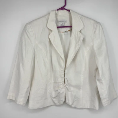 Chaqueta Blazer Corta Worthington Mujer 16 Blanca 100% Lino Manga 3/4 Verano Foto 1 de 4