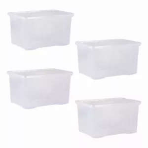 4 x 60L Storage Box with Lid Clear Plastic Stackable Container Home Office - UK - Picture 1 of 7
