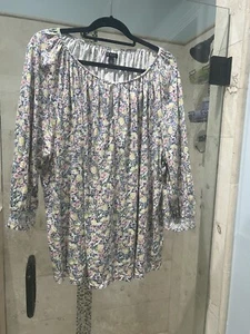 Chaps by Ralph Lauren Pink Blue Green  Multi Floral Print 3/4 Sleeve Blouse 2x - Picture 1 of 8