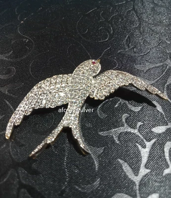 Broche broche redondo de pájaro moissanita para mujer enchapado en oro amarillo de 14K en plata Foto 1 de 4