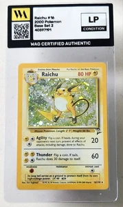 Pokémon Vintage Base Set 2 Raichu 016/130 Rare Holo WAG Certified Lp - Picture 1 of 2