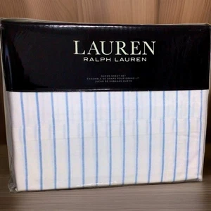 Brand New Ralph Lauren Queen Size Sheet Set Sateen Spencer Stripe Color Aqua Blu - Picture 1 of 6