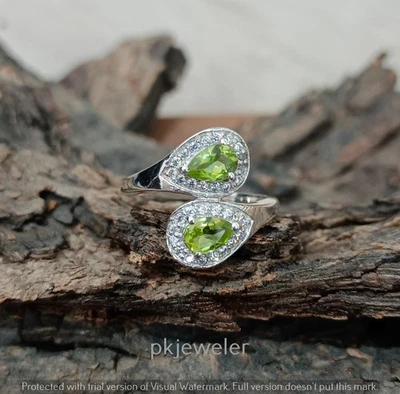Anello anniversario in argento sterling 925 vero peridoto e zirconi... - Immagine 1 di 4