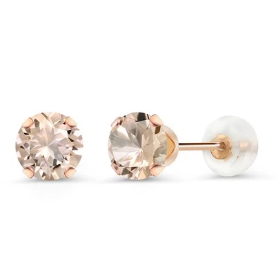 Aretes de morganita melocotón oro rosa 10K para mujer hombre | 0,80 Cttw | Foto 1 de 4