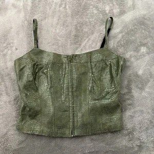 Vintage Bebe grün Leder Reißverschluss vorne Korsett Tank Top 8 Medium 90er Y2K - Bild 1 von 7