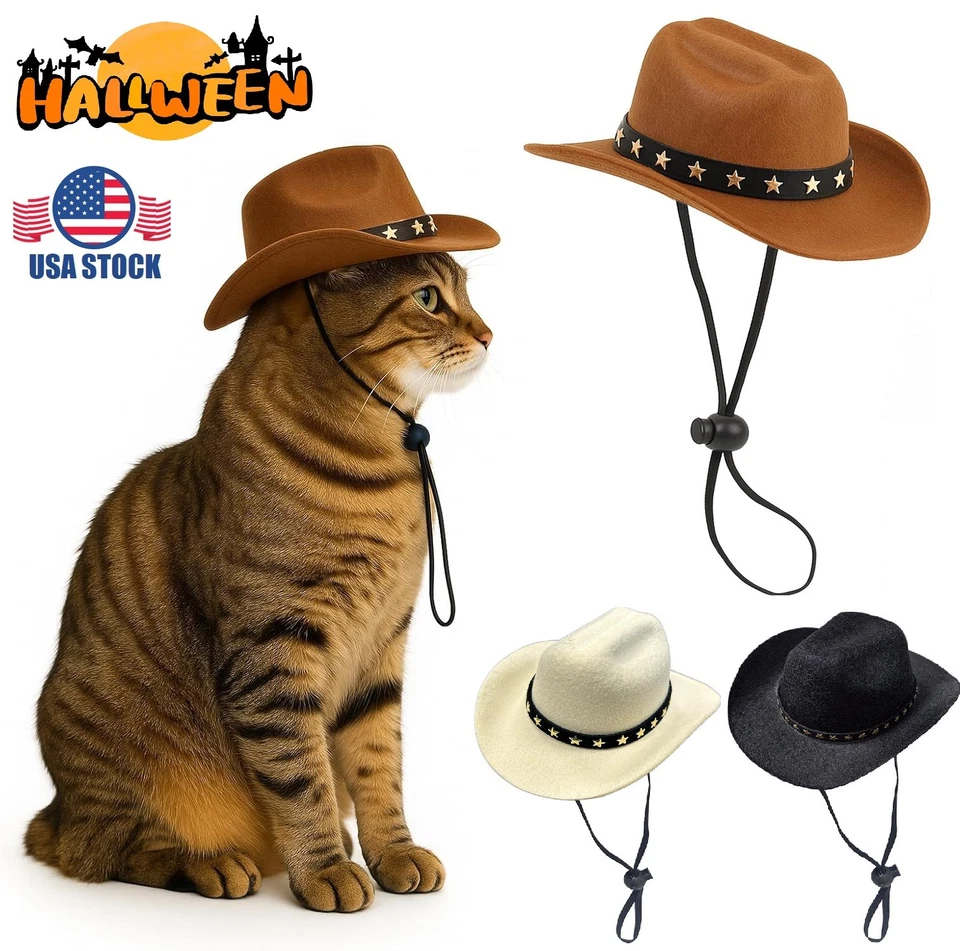 Gato Vaquero Sombrero Perro Vaquero Sombrero Mascota Vaquero Halloween Fiesta Disfraz Mini Sombrero de Vaquero Foto 1 de 4