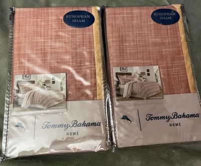 NUEVO NUEVO EN PAQUETE Tommy Bahama European Shams -2- Sunrise Stripe amarillo óxido 26 X 26 Foto 1 de 4