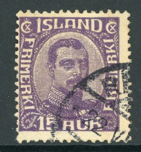 Islandia 1920 Christian X 15 Aur púrpura Scott # 117 VFU D242 - Imagen 1 de 6
