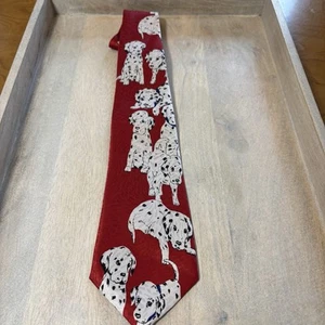 City One Vintage Herren Krawatte rot mit Dalmatiner Hund Design - Bild 1 von 8