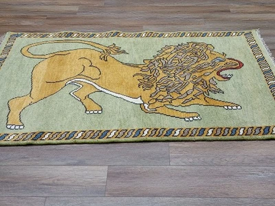 Alfombra turca Bohemia Oushak, alfombra de león turca Oushak hecha a mano (caza), 4x6 pies Foto 1 de 4