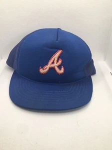 Sombrero de camionero de espuma de malla SnapBack MLB Atlanta Braves años 70/80 de colección joven azul - Imagen 1 de 16