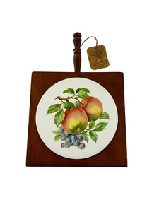 Vintage Trivet Ma Leck Woodcrafts Ceramic Wood Apples Grapes Fruit Wall Art - Picture 1 of 11