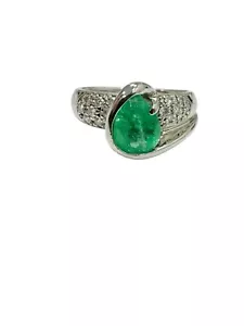 Estate 1.32 ctw Colombian Pear Emerald & Diamonds Platinum Cocktail Ring - Picture 1 of 6