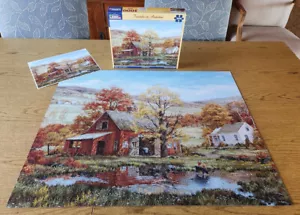 White Mountain Jigsaw Puzzle - FRIENDS in AUTUMN - Red Barn 1000pc COMPLETE - Picture 1 of 11
