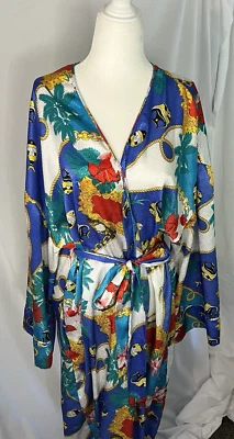 BATA Mary McFadden de Colección Brillante Colorido Náutico Peces Tropicales Arte Años 80 Grande Foto 1 de 4