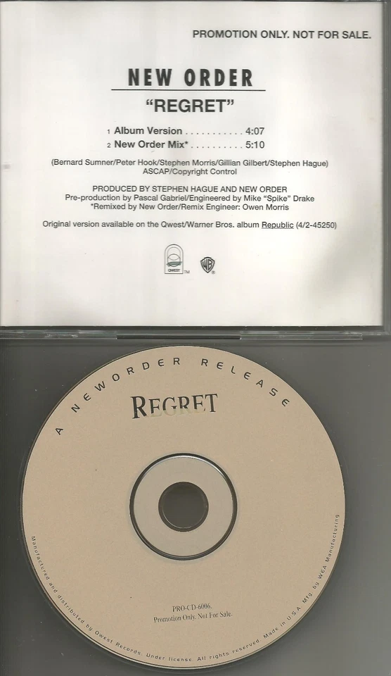 NEW ORDER Regret w/ RARE NEW ORDER MIX 1993 USA PROMO DJ CD single PROCD6006 Foto 1 de 1