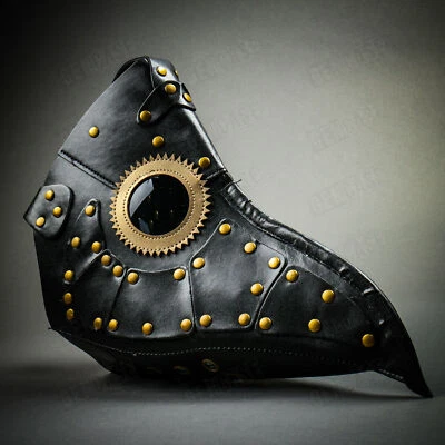 Black PU Leather Death Doctor Full Face Venetian Costume Party Face Adult Mask - Image 1 of 4