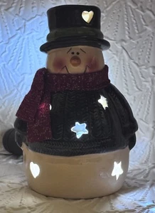 Soporte de luz de té muñeco de nieve de cerámica con bufanda de tela - Imagen 1 de 15