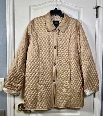 Chaqueta acolchada Dennis Basso para mujer grande 100 % seda beige dorado peso medio forrada Foto 1 de 4