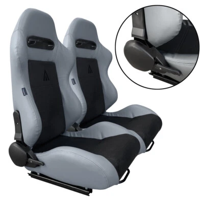 1 Pair Tanaka Gray & Black Racing Seat RECLINABLE + Sliders For Ford A - Image 1 of 4