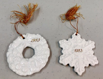 3) Adornos de cerámica Avon Remembrance corona 1980 ángel 1982 copo de nieve 1983 Foto 1 de 4