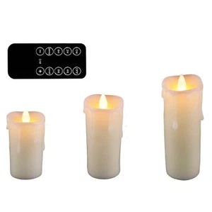Flameless Candles 2" X 4" 5" 6" Set of 3 Bisque Real Wax Pillar Dripping LED ... - Picture 1 of 6
