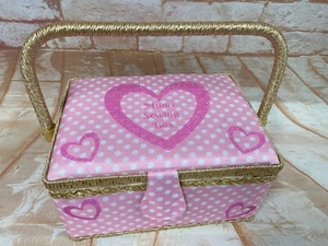 NUEVO CON ETIQUETAS Bonita Lunares Rosa Personalizada De Lujo Cesta de Coser Caja Hermoso Regalo - Imagen 1 de 5