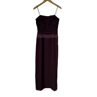 Kay Unger New York Y2K Silk Beaded Sleeveless Gown Womens 6 Black & Magenta NEW - Image 1 of 4
