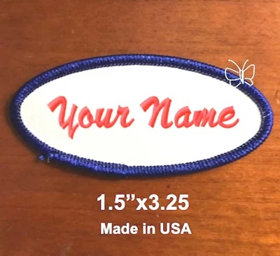 Custom Embroidered  Name Patch Embroidery Tag Patch Motorcycle Badge White/Royal - Image 1 of 4
