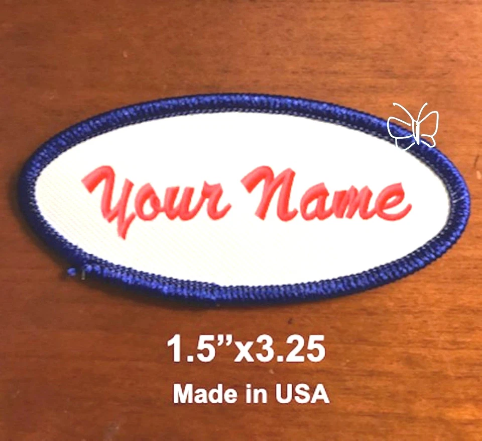 Custom Embroidered  Name Patch Embroidery Tag Patch Motorcycle Badge White/Royal - Image 1 of 4