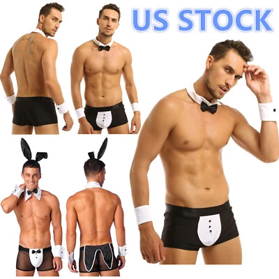Men's Tuxedo Waiter Underwear Lingerie Cosplay Gentleman Boxer Briefs Costume - Photo 1/4