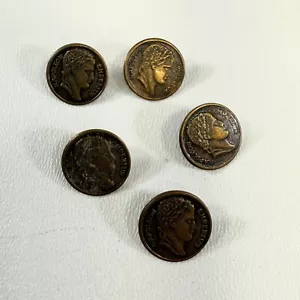 Par de botones antiguos de metal latón de perfil Emperador Napoleón - Imagen 1 de 2